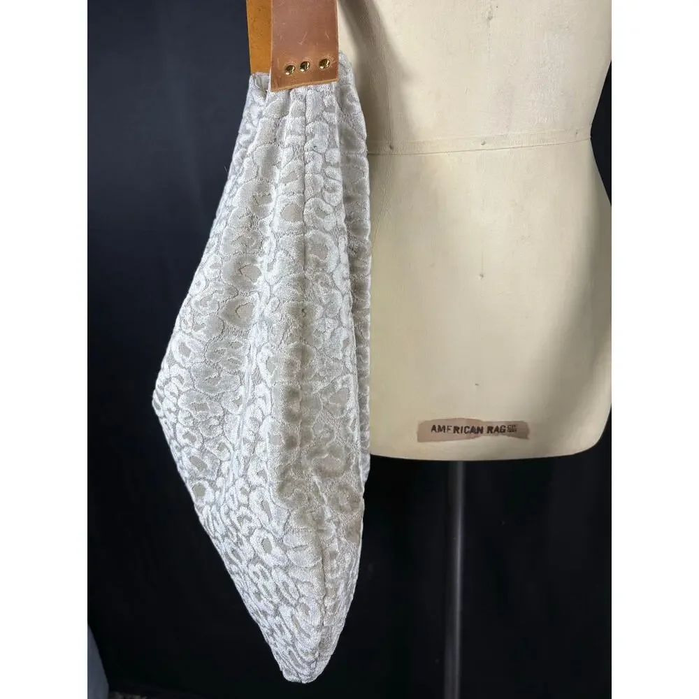 Handcrafted Large Hobo Bag Leopard Velour Designer Fabric Pocket Leather Strap